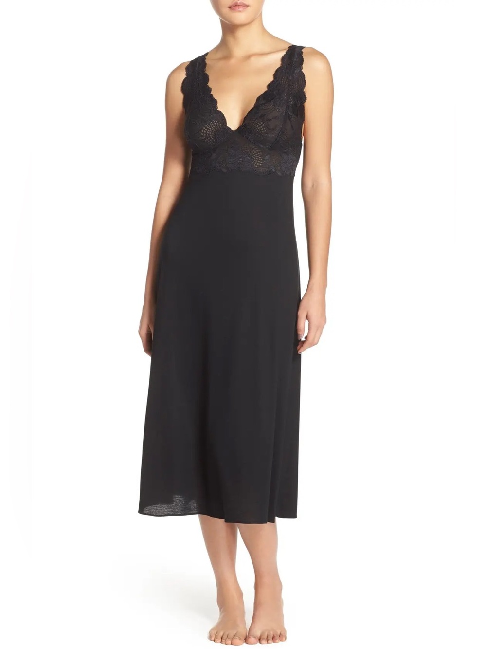 Natori Zen Floral Nightgown Midi Dress Lace Sheer V Neck Womens Size Large